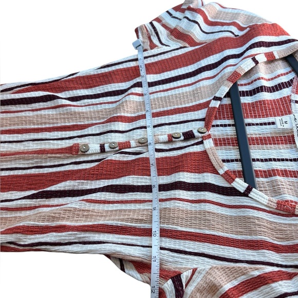 Love Tree Stretchy Ribbed Stripe Button Front Bodysuit Rust Cream Burgundy M - Picture 6 of 10